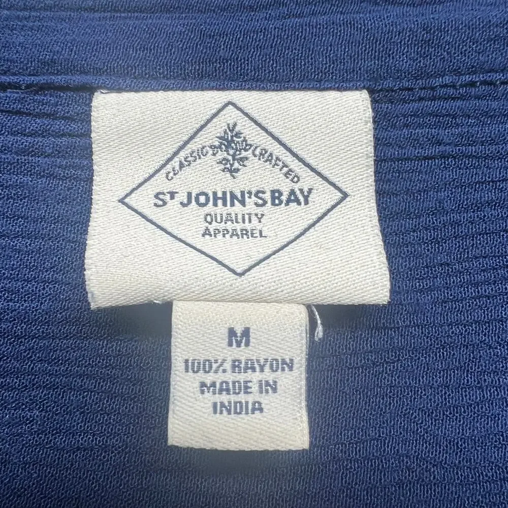 St. John's Bay V-Neck 3/4 Sleeve Navy Blue Women's Top Size Medium Crochet - Picture 2 of 11